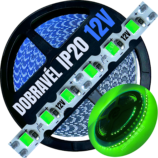 Fita LED ZIG ZIG IP20 Dobrável 6MM Verde 8W MT Profissional 12V LED Com Cobre Curvas 90º 180º