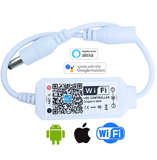 Controlador Mono WIFI 96W C/ Plug P4 C/ MIC. APP MAGIC HOME Inteligente Google Alexa P/ LEDs Mono Cromático 12V-24V