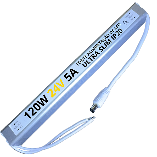 Fonte ULTRA Slim 24V 120W 5A 24Volts Fina Alumínio Alimentação Palito 110v 220v Para LEDs
