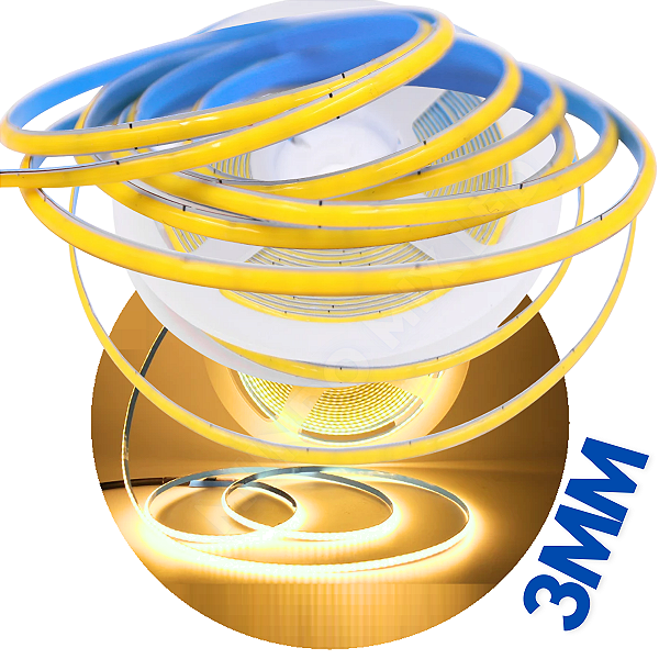 Fita LED  Ultra Fina COB 3MM 320LEDs 9W /MT Branco Quente 3.000k IP20 12V Alto Brilho Para Sancas Perfil 12Volts