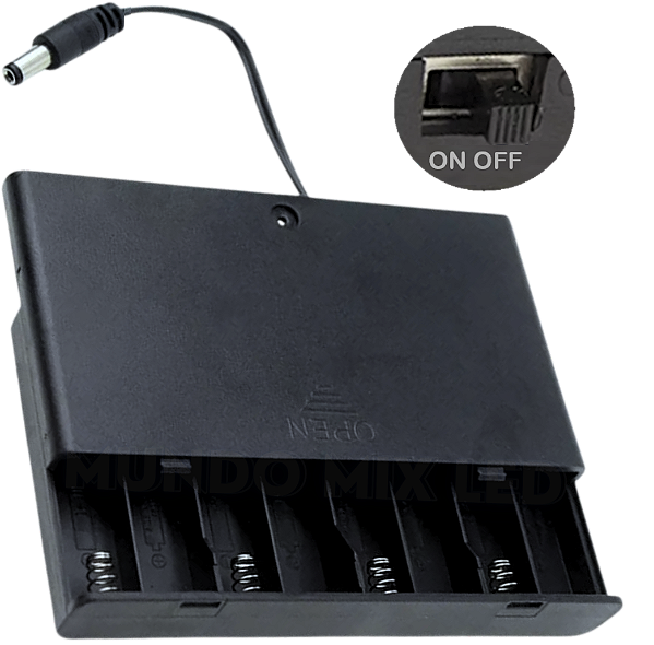 Suporte BOX Para 8 Pilhas Case Estojo Armazenamento Para Fita Neon LEDs AA Saída 12Volts