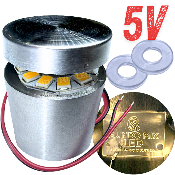 KIT Prolongador Aço Inox 25X25mm + LED 5V 3W BRANCO QUENTE 3W Para Desenhos Em Acrílicos Vidros
