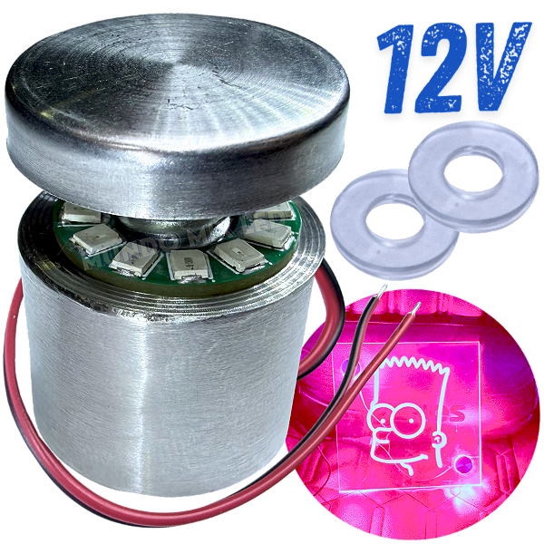 KIT Prolongador Aço Inox 25X25mm + LED 12V ROSA Para Desenhos Em Acrílicos Vidros