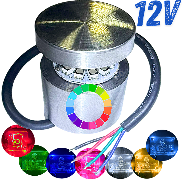 KIT Prolongador Aço Inox 25X25mm + LED 12V RGB Coloridos 4 Fios Para Desenhos Em Acrílicos Vidros