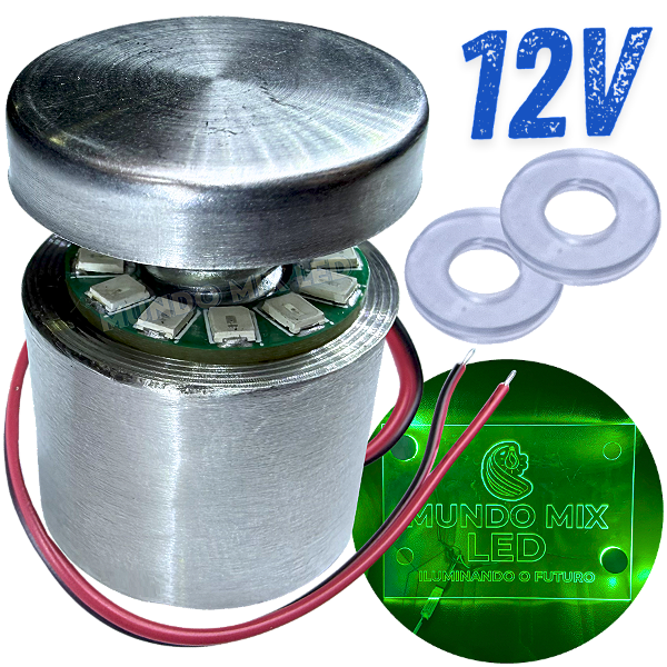 KIT Prolongador Aço Inox 25X25mm + LED 12V VERDE Para Desenhos Em Acrílicos Vidros