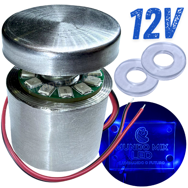 KIT Prolongador Aço Inox 25X25mm + LED 12V AZUL ROYAL Para Desenhos Em Acrílicos Vidros