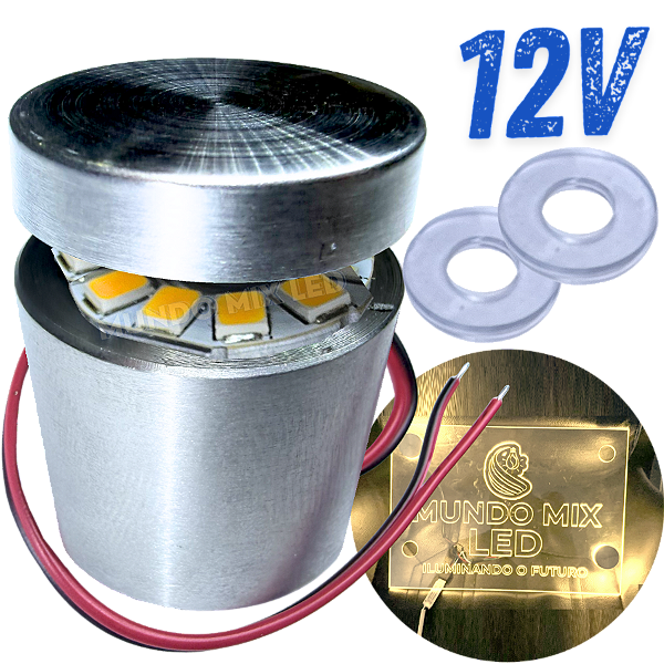 KIT Prolongador Aço Inox 25X25mm + LED 12V BRANCO QUENTE Para Desenhos Em Acrílicos Vidros