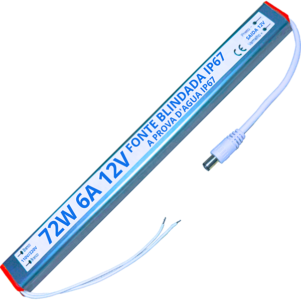 Fonte Blindada Ultra Slim IP67 72W 6A 12V Prova Dágua Alimentação P/ LEDs 110v 220v
