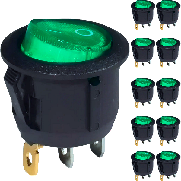 Chave Gangorra KCD1-106N Verde Neon Redonda On Off 3-Terminais Botão Liga Desliga KCD1-106