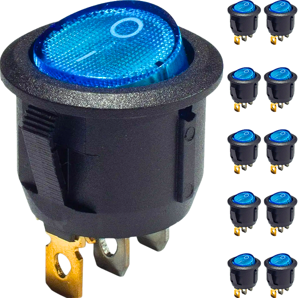 Chave Gangorra KCD1-106N AZUL Neon Redonda On Off 3-Terminais Botão Liga Desliga KCD1-106