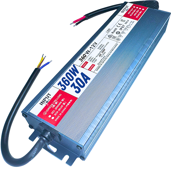 Fonte Blindada 360W 12V 30A VM IP67 Prova Dagua 110V-220V Alimentação P/ Leds Cftv