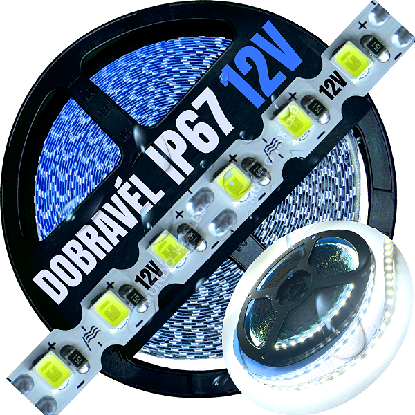 Ultra Fita LED Maleável IP67 6MM A Prova Dagua Branco Puro 6.500k 12V 8W 120LED /mt Zig Zag Faz Curvas 90º