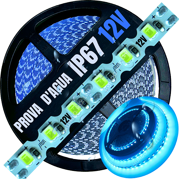 Ultra Fita LED Maleável IP67 6MM A Prova Dagua Azul Ciano 12V 8W 120LED /mt Zig Zag Faz Curvas 90º