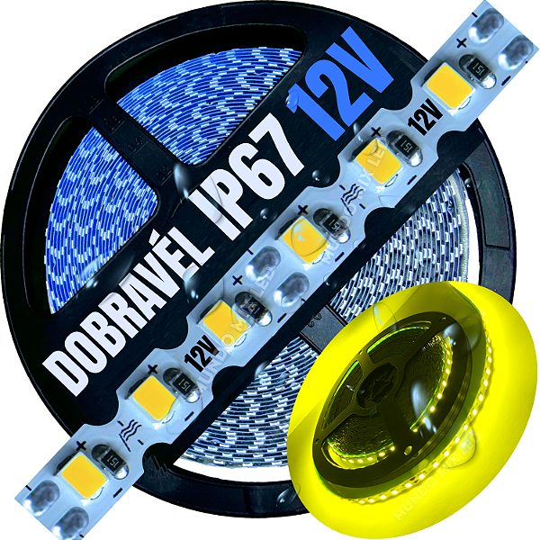 Ultra Fita LED Maleável IP67 6MM A Prova Dagua Amarelo Limão 12V 8W 120LED /mt Zig Zag Faz Curvas 90º