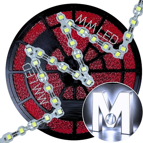 Ultra Fita LED Maleável 108-LEDs 6,48W /MT 12V 8000k Branco FRIO ZIG ZAG 6,5mm IP67 S A Prova Dagua Curvas 90º 6,5Watts 108LEDs