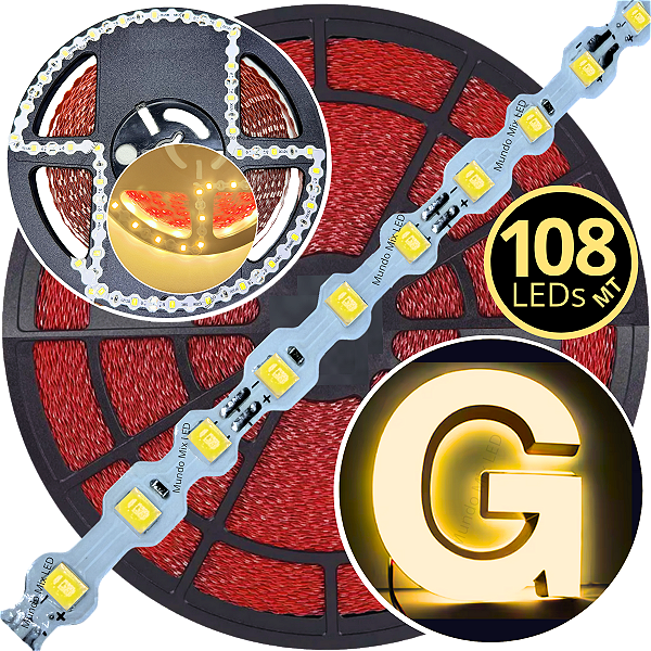 Ultra Fita LED Maleável 108-LEDs 6,48W /MT 12V 3200k Branco QUENTE ZIG ZAG 6,5mm IP67 S A Prova Dagua Curvas 90º 6,5Watts 108LEDs