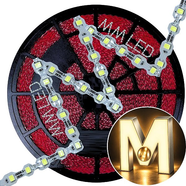 Ultra Fita LED Maleável 108-LEDs 6,48W /MT 12V 3200k Branco QUENTE ZIG ZAG 6,5mm IP67 S A Prova Dagua Curvas 90º 6,5Watts 108LEDs