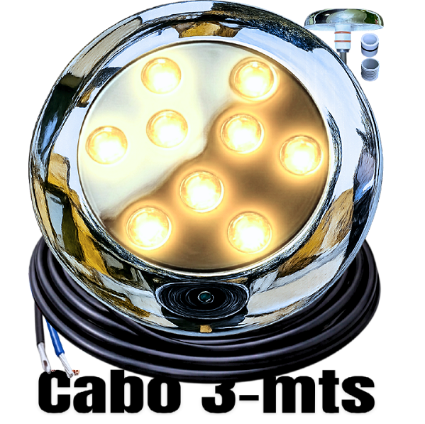 Luminária P/ Piscinas 12W Branco QUENTE 3000k 12V IP68 80mm 3-IN1 1/2 3/4 Mono Cromatico A Prova D’água 9w Aço Inox iluminação Super LED
