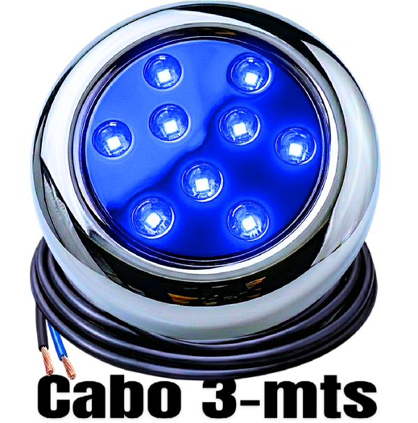 Luminária P/ Piscinas 12W AZUL Royal 12V IP68 80mm 4IN1 1/2 3/4 Mono Cromatico A Prova D’água 9w Aço Inox iluminação Super LED
