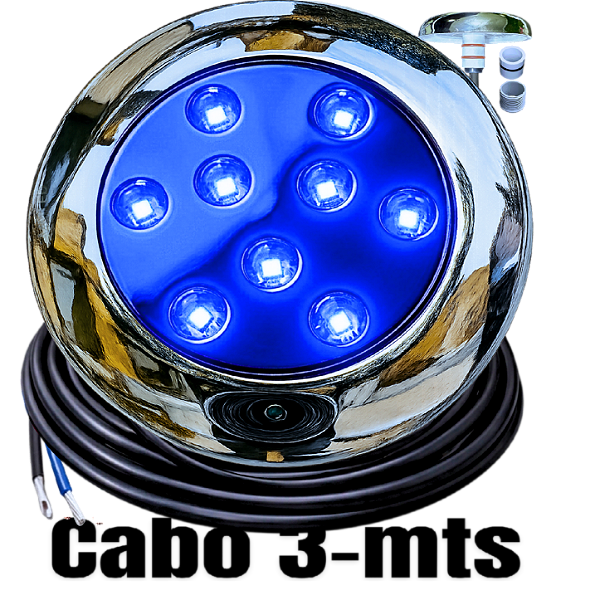 Luminária P/ Piscinas 12W AZUL Royal 12V IP68 80mm 4IN1 1/2 3/4 Mono Cromatico A Prova D’água 9w Aço Inox iluminação Super LED