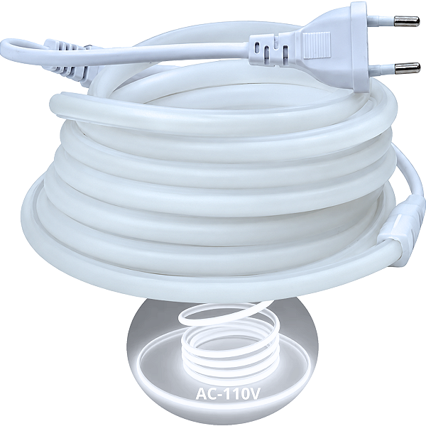 Mangueira LED COB NEON Leitosa AC 110V Branco FRIO 6500K 18W 10mm IP67 Corte 50cm Direto Na Energia 127V - OBS: PLUG NÃO INCLUSO