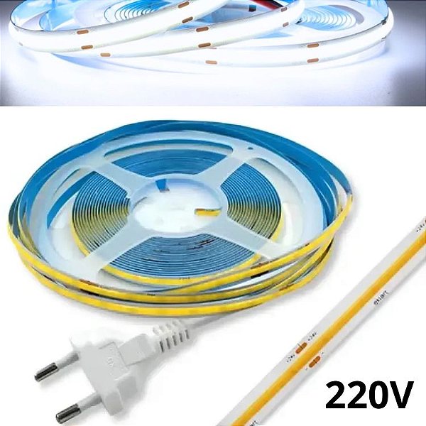 10 Metros Fita LED COB ( 220V ) 6500k Direto Na Rede Energia 150W 320LEDs Branco Frio 6500k Para Perfil Sanca 227V
