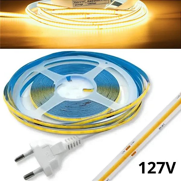 10 Metros Fita LED COB ( 110V ) 3000k Direto Na Rede Energia 150W 320LEDs Branco Quente 3.000k Para Perfil Sanca 127V