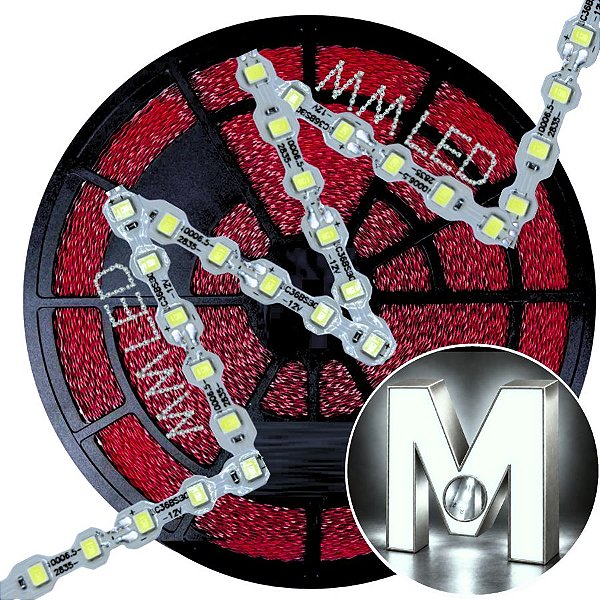 Ultra Fita LED Maleável 108-LEDs 6,48W /MT 12V 6.500k Branco Puro ZIG ZAG 6,5mm IP67 S A Prova Dagua Curvas 90º 6,5Watts 108LEDs 6500k