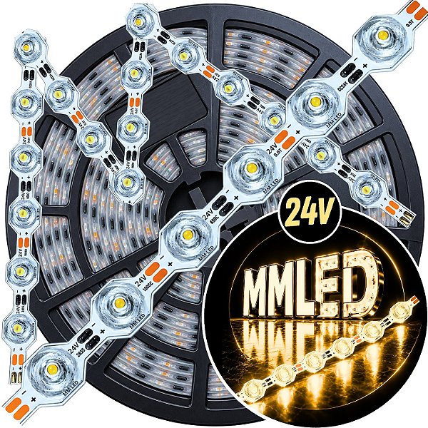Fita LED CM48 3030s Maleável 48 LEDs ( 24V ) 17W /mt 12mm Branco Quente 3.200k ZIG ZAG IP67 S A Prova Dagua Curvas 90º 17Watts 48LEDs 3000k 24Volts Iluminação Lateral 180°