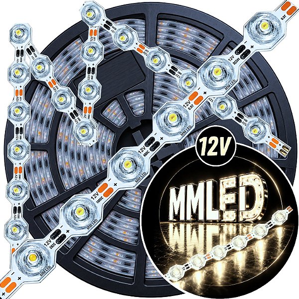 Fita LED CM48 3030s Maleável 48 LEDs ( 12V ) 17W /mt 12mm Branco Morno 4.500k ZIG ZAG IP67 S A Prova Dagua Curvas 90º 17Watts 48LEDs 4000k 12Volts Iluminação Lateral 180°