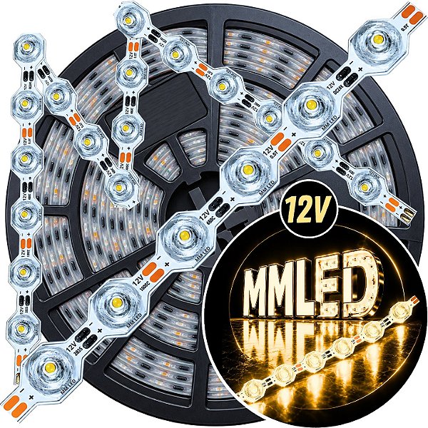 Fita LED CM48 3030s Maleável 48LEDs ( 12V ) 17W /mt 12mm Branco Quente 3.000k ZIG ZAG IP67 S A Prova Dagua Curvas 90º 17Watts 48LEDs 3000k 12Volts Iluminação Lateral 180°