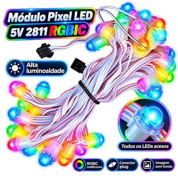 Pixel LED Digital RGB IC 5V 12MM 2811 Colorido Endereçável 5Volts Módulo RGBIC