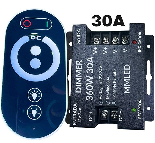 DIMMER TOUCH Screen 360W 30A 12V 24V Controladora Comando Analógico P/ Fita LEDs de Cor única