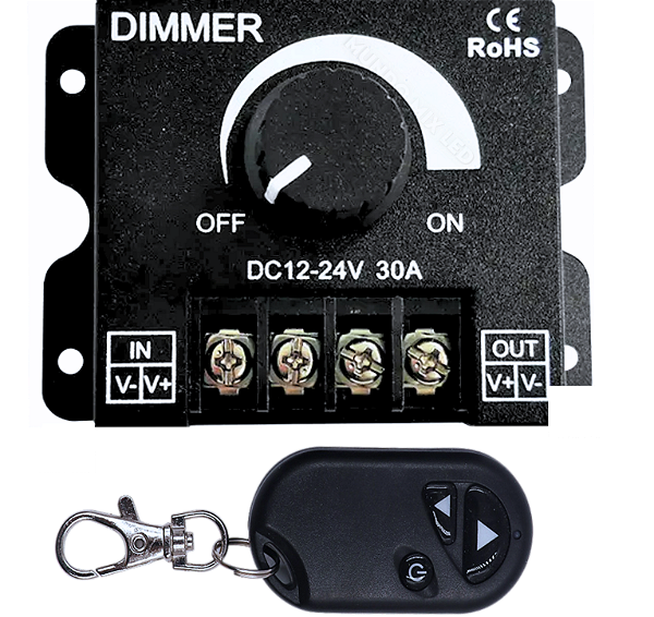 Dimmer Rotativo 360W 30A (( COM CONTROLE RF 433MHZ )) 12v/24v Comando Analógico P/ Fita LEDs de Cor única