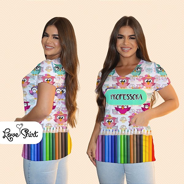 BATA COM BOLSO/SCRUB PROFISSÃO PROFESSORA CORUJA E LÁPIS