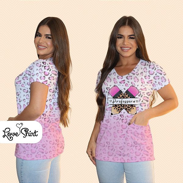 BATA COM BOLSO/SCRUB PROFISSÃO PROFESSORA DEGRADE LÁPIS ROSA