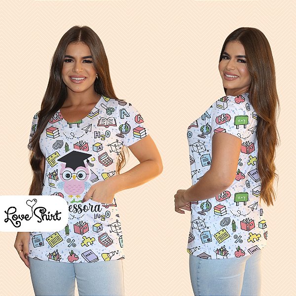 BATA COM BOLSO/SCRUB PROFISSÃO PROFESSORA CORUJA VARIAÇÃO 2