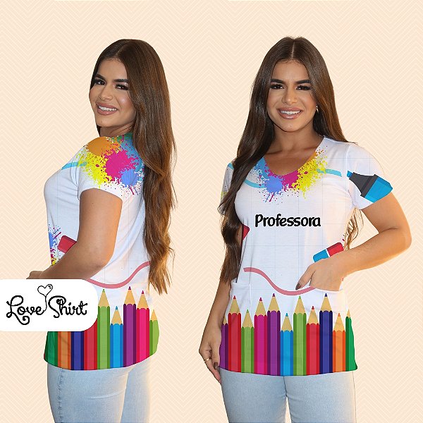 BATA COM BOLSO/SCRUB PROFISSÃO PROFESSORA LÁPIS E TINTAS