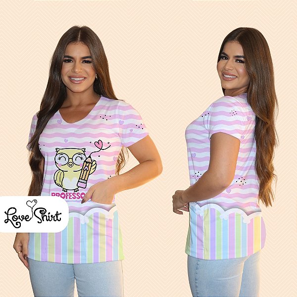 BATA COM BOLSO/SCRUB PROFISSÃO PROFESSORA CORUJA FUNDO ROSA