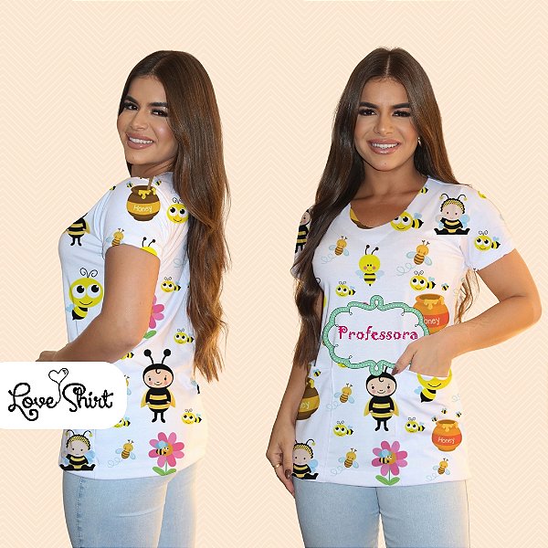 BATA COM BOLSO/SCRUB PROFISSÃO PROFESSORA ABELHA