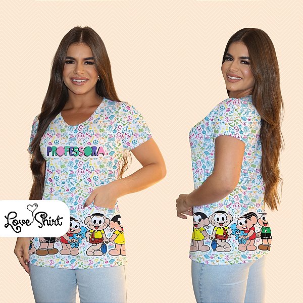 BATA COM BOLSO/SCRUB PROFISSÃO PROFESSORA TURMA DA MÔNICA BARRA