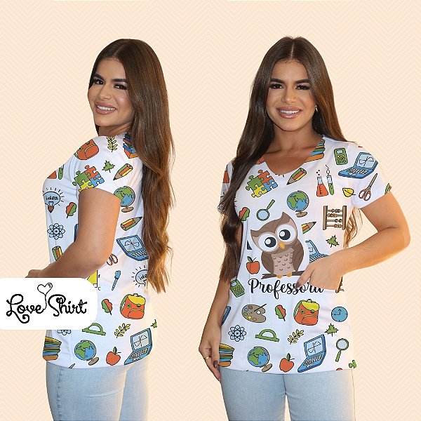 BATA COM BOLSO/SCRUB PROFISSÃO PROFESSORA CORUJA VARIADA