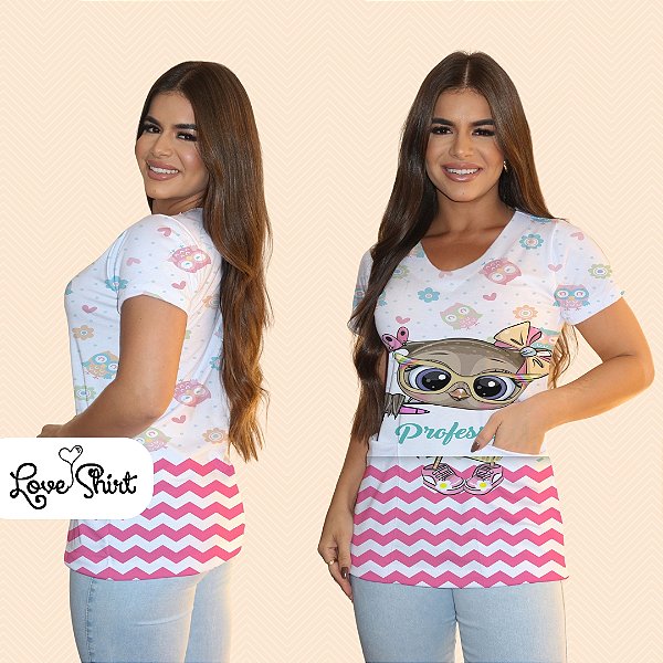 BATA COM BOLSO/SCRUB PROFISSÃO PROFESSORA CORUJA BARRA ROSA
