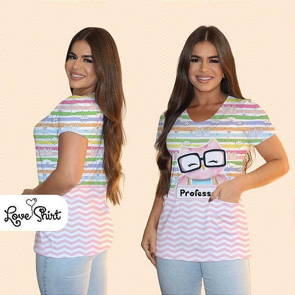 BATA COM BOLSO/SCRUB PROFISSÃO PROFESSORA CORUJA VARIADA BARRA