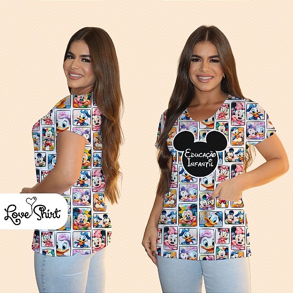 BATA COM BOLSO/SCRUB PROFISSÃO EDUCAÇÃO INFANTIL MICKEY MOSAICO