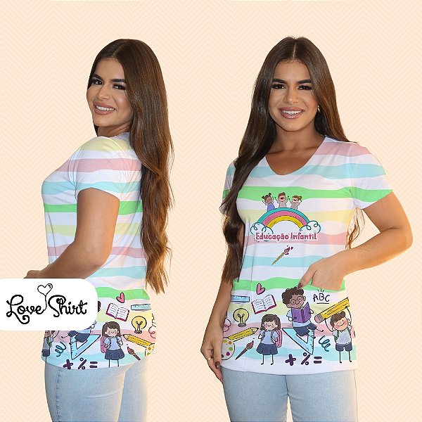 BATA COM BOLSO/SCRUB PROFISSÃO EDUCAÇÃO INFANTIL BARRA CRIANÇAS ARCO-ÍRIS