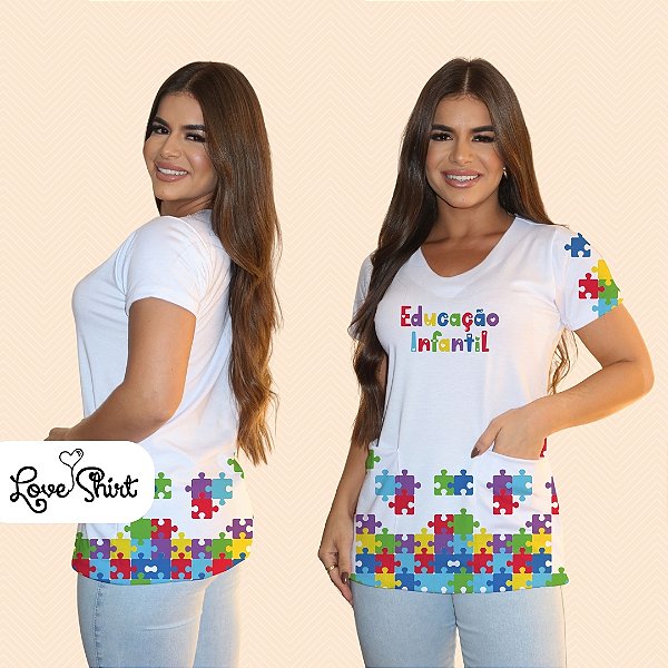 BATA COM BOLSO/SCRUB PROFISSÃO EDUCAÇÃO INFANTIL BARRA QUEBRA CABEÇA