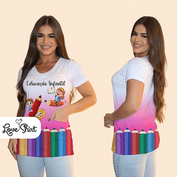 BATA COM BOLSO/SCRUB PROFISSÃO EDUCAÇÃO INFANTIL BARRA LÁPIS DEGRADE
