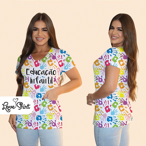 BATA COM BOLSO/SCRUB PROFISSÃO EDUCAÇÃO INFANTIL MÃOS COLORIDAS TOTAL