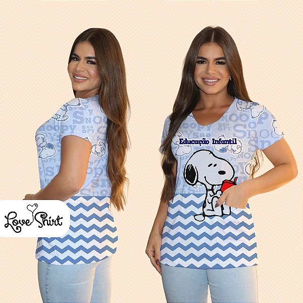 BATA COM BOLSO/SCRUB PROFISSÃO EDUCAÇÃO INFANTIL SNOOPY AZUL